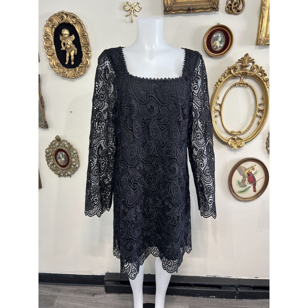 Maeve by Anthropologie Plus Black Lace Long Sleeve Shift Dress Size 20W